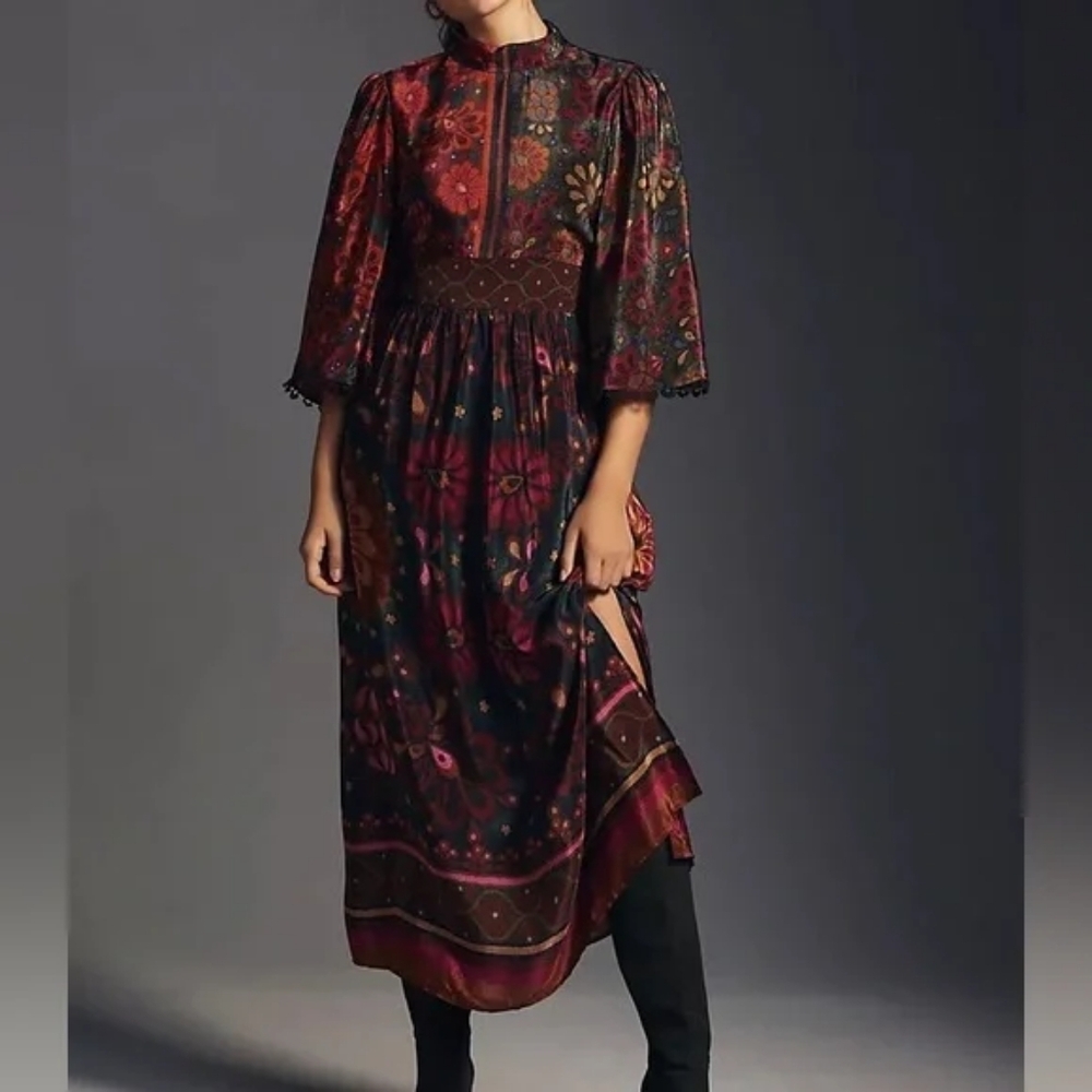 Anthropologie X FARM Rio Mock Neck Midi Dress